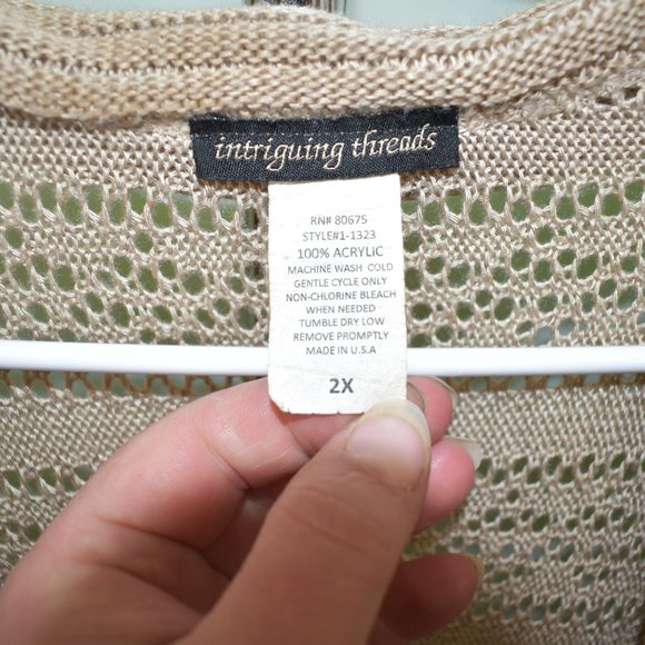 Intriguing Threads Acrylic Cardigan Beige 2X Short Sleeve - Picture 2 of 8
